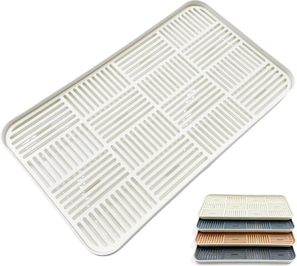 2-in-1 Kitchen Sink Caddy Organizer with Plastic Drain Grate, Double-Layer Drain Sponge Soap Holder & Food Fruit Vegetable Drain Tray for Sink Countertop Home Kitchen Restaurant Hotel, Grey (1 Pack)
