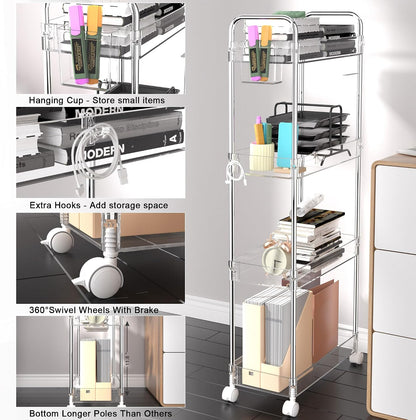 SPACEKEEPER 3 Tier Acrylic Storage Rolling Cart Clear Bathroom Cart Organizer, Transparency Laundry Room Organization Mobile Shelving Unit Multifunction Rolling Utility Cart for Office Living Room