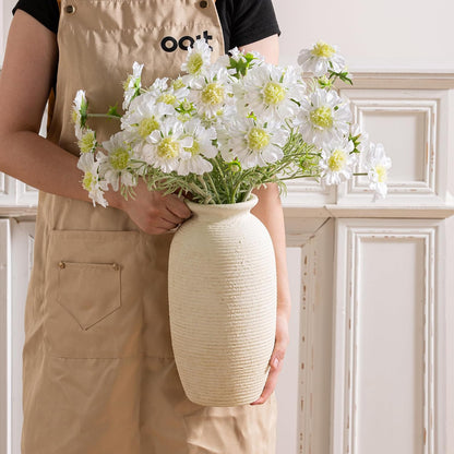 Ceramic Flower Vase, Small Rustic Farmhouse Vases Home Decor, Short Pottery Decorative Pampas Vase for Table Living Room Entryway Mantel Bookshelf Bedroom Bathroom Kitchen - 6" W