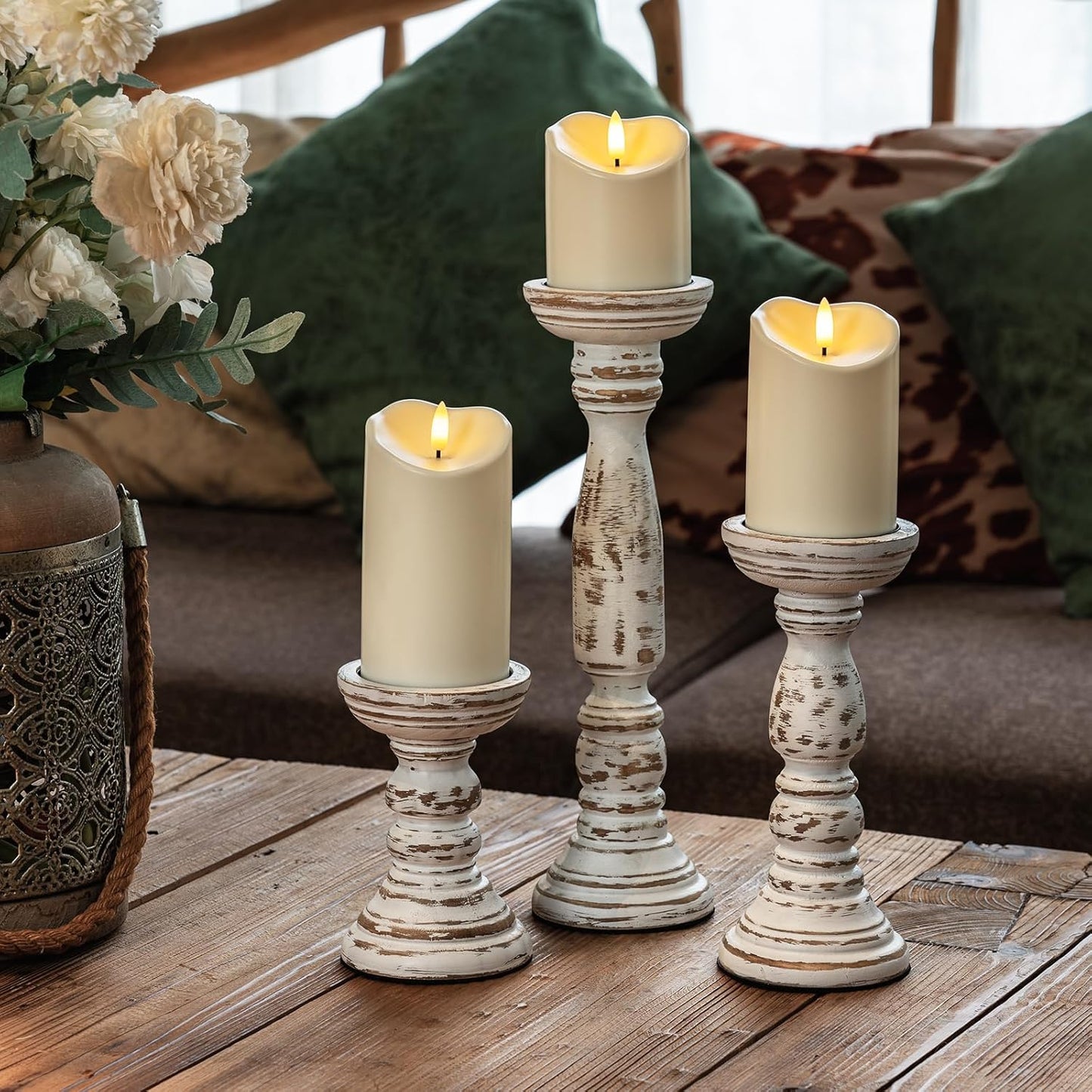 Homemory Black Flameless Candles, Halloween Candles Battery Operated with Remote and Timer, Flickering LED Pillar Candle for Theme Party, Holiday Decor, Set of 3