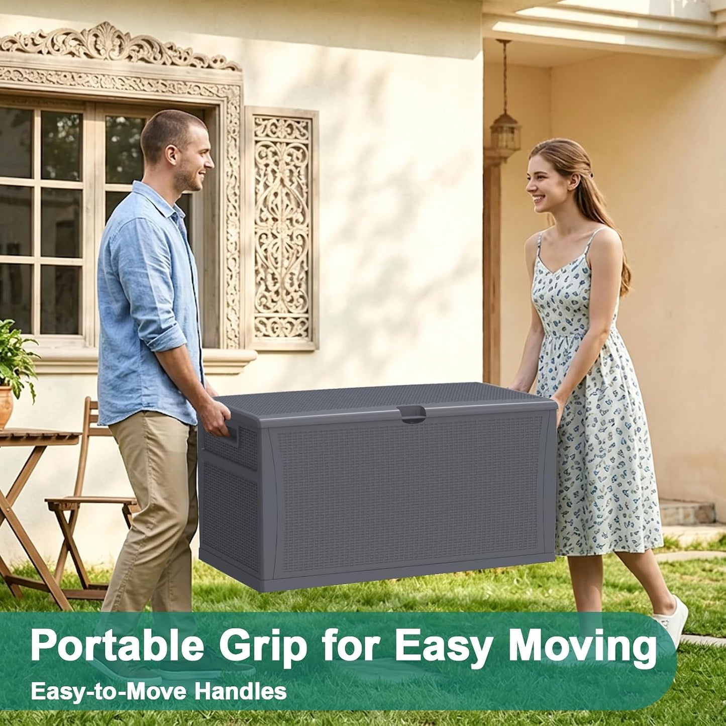 EHHLY Outdoor Storage Box Large-120 Gallon Deck Box with Hydraulic Pistons&Lockable Secure, Waterproof Resin Package Delivery Box for Outside Porch, Curbside, Patio, Home