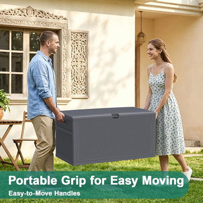 EHHLY Outdoor Storage Box Large-120 Gallon Deck Box with Hydraulic Pistons&Lockable Secure, Waterproof Resin Package Delivery Box for Outside Porch, Curbside, Patio, Home