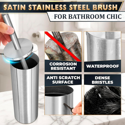 Black Toilet Brush and Holder Set - Slim Matte Design that Fits Anywhere - Stainless Steel Toilet Bowl Brush and Holder with 2 Rounded Corners, Replaceable Head, Removable Inner Bowl & Splash Guard