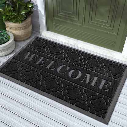 Yimobra Welcome Mat Outdoor Indoor, All-Weather Waterproof Front Door Mat Outside Entrance, Non-Slip Low Profile Porch Patio Doormat, 29.5x17, Black