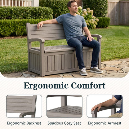 Outdoor Bench, Waterproof Garden Bench with Storage, 100 Gallon Lockable Resin Deck Box, Weatherproof Bench Seating for Patio Yard Cushions Tools, Black