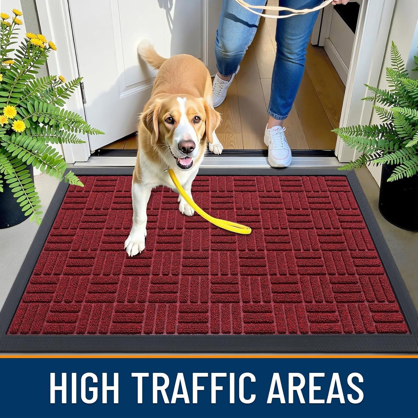 OLANLY Front Door Mat Outside Entrance 29.5x17, Absorbent, Heavy Duty Sturdy Natural Rubber Doormat Indoor Outdoor, Stain and Fade Resistant, Non-Slip Backing Low Profile Floor Mat for Entryway, Grey