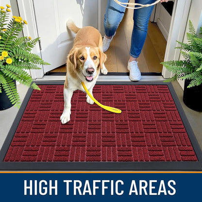 OLANLY Front Door Mat Outside Entrance 29.5x17, Absorbent, Heavy Duty Sturdy Natural Rubber Doormat Indoor Outdoor, Stain and Fade Resistant, Non-Slip Backing Low Profile Floor Mat for Entryway, Grey