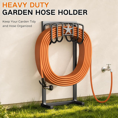 Garden Hose Holder Wall Mount, Heavy Duty Metal Water Hose Rack for Outside, Holds Up to 150FT, Storage Organizer, Easy Install, Black