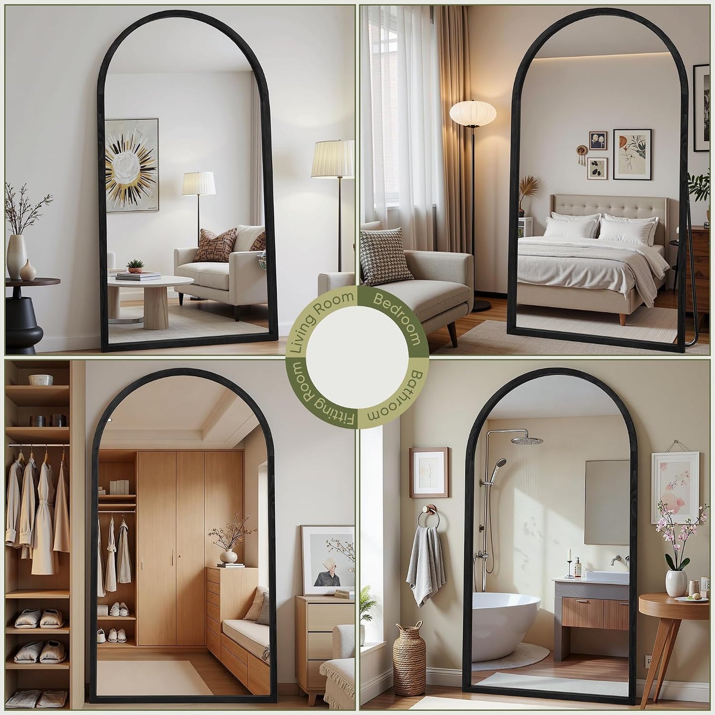 Suidia Full Length Mirror, Oversized Floor Mirror with Solid Wood Frame, Large Standing Mirror for Bedroom Living Room, Wood Art Style, Dark Walnut, 74" L x 32" W