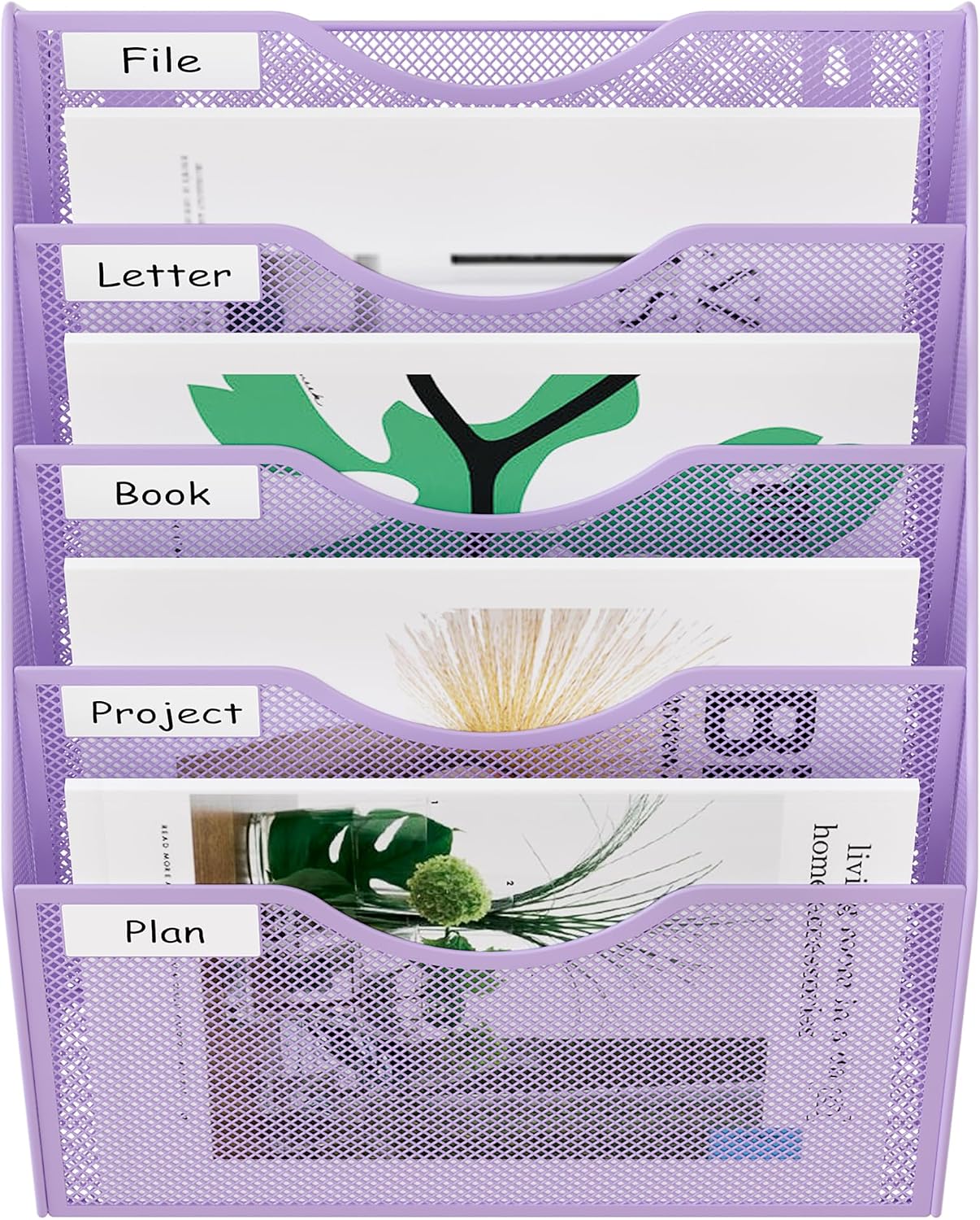 EasyPAG 5 Pocket Mesh Wall File Organizer with Key Hooks, Hanging Paper Folder Holder with Classify Label, Vertical Wall Mount Mail Organizer for Office Home Classroom, Black