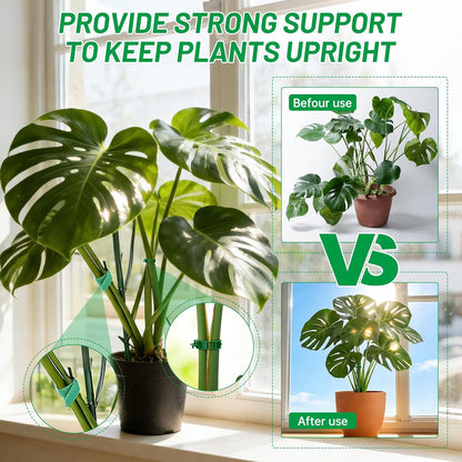 10 Pack Stackable Monstera Plant Support Stakes with 2 Rolls Hook-and-Loop Ties & 20 Clips, Adjustable Plant Stakes for Indoor Plants, Plant Sticks Support Tall Pothos Climbing