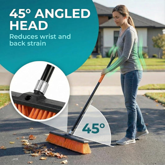 HELOMOR 2-Pack 19” Outdoor Push Brooms with 62” Long Handles – Heavy Duty Brooms for Driveway, Deck, Garage & Patio, Includes Dustpan Bin and Work Gloves