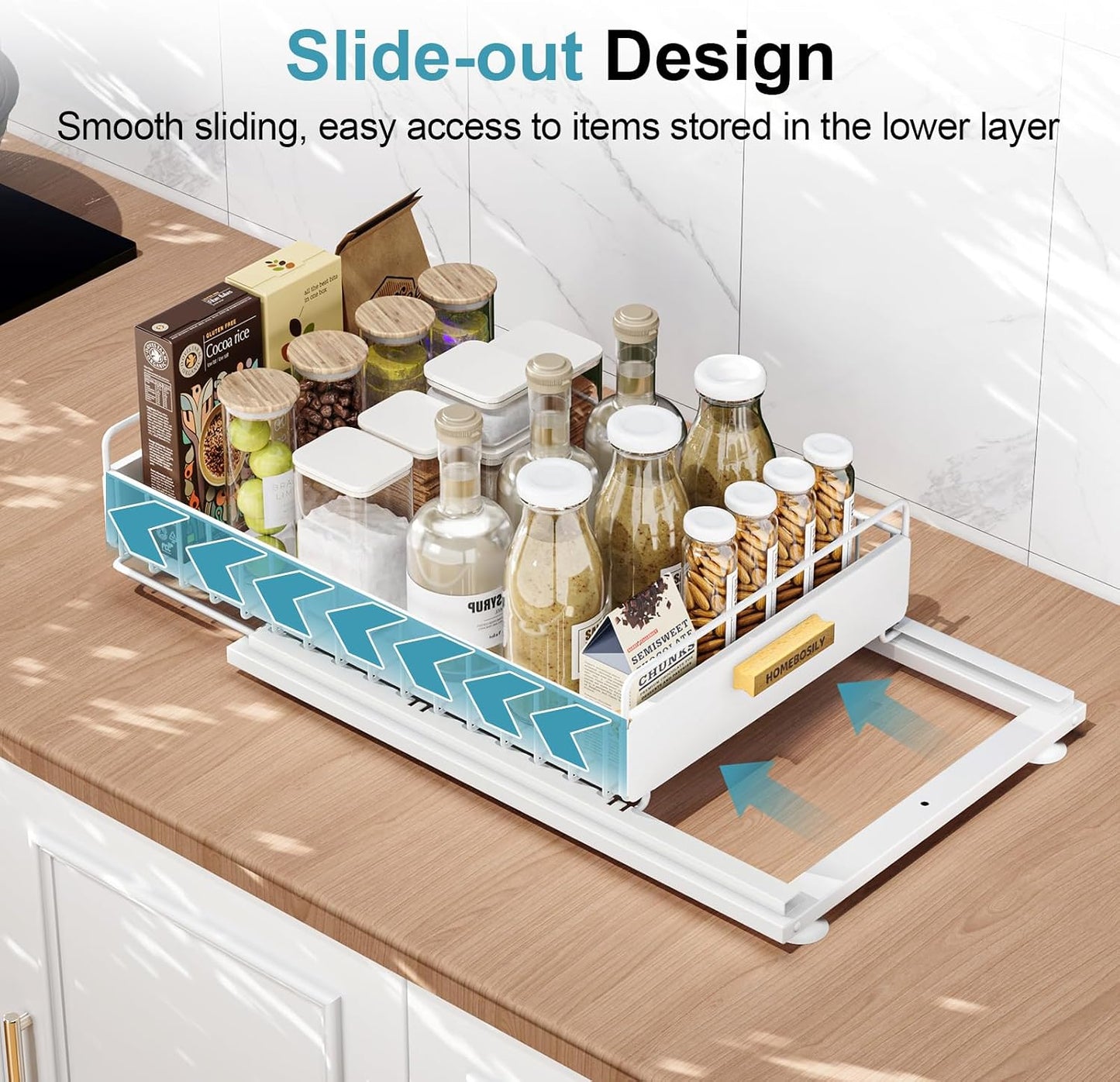 Under Sink Organizer Kitchen - Upgraded Professional Rails, 2 Tier Dual Pull Out Cabinet Storage, Height Adjustable Under Sink Storage, Metal Sliding Drawer for Kitchen & Bathroom, White, 2 Pack