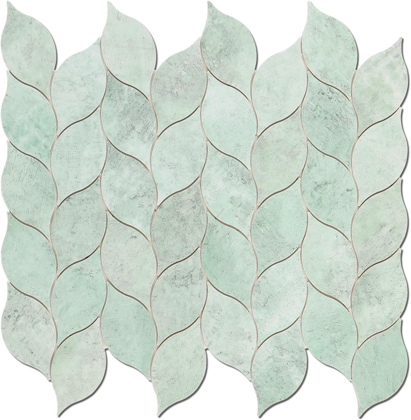 Tilingview 10-Sheet Peel and Stick Backsplash Tile for Kitchen, Self-Adhesive Mosaic Glossy Leaf Stick on Wall Tile with Gaps (Leaf Beige)