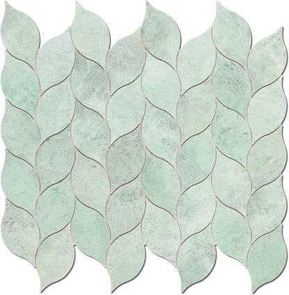 Tilingview 10-Sheet Peel and Stick Backsplash Tile for Kitchen, Self-Adhesive Mosaic Glossy Leaf Stick on Wall Tile with Gaps (Leaf Beige)