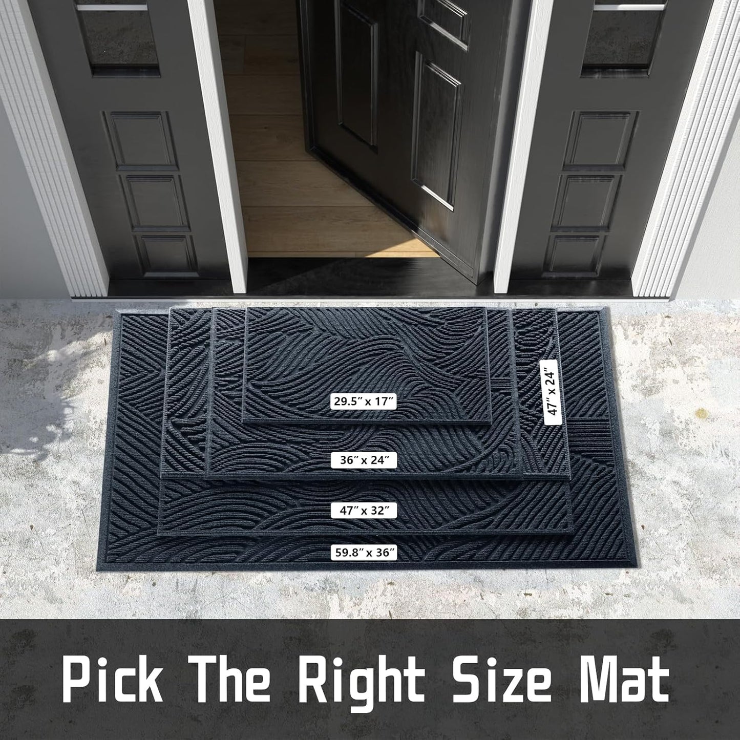Yimobra Doormat Outdoor Entrance, Simple Stripes All-Weather Waterproof & Non-Slip Mat for Front Door, Heavy Duty Welcome Mat for Indoor, Garage, Patio-29.5x17, Dark Grey