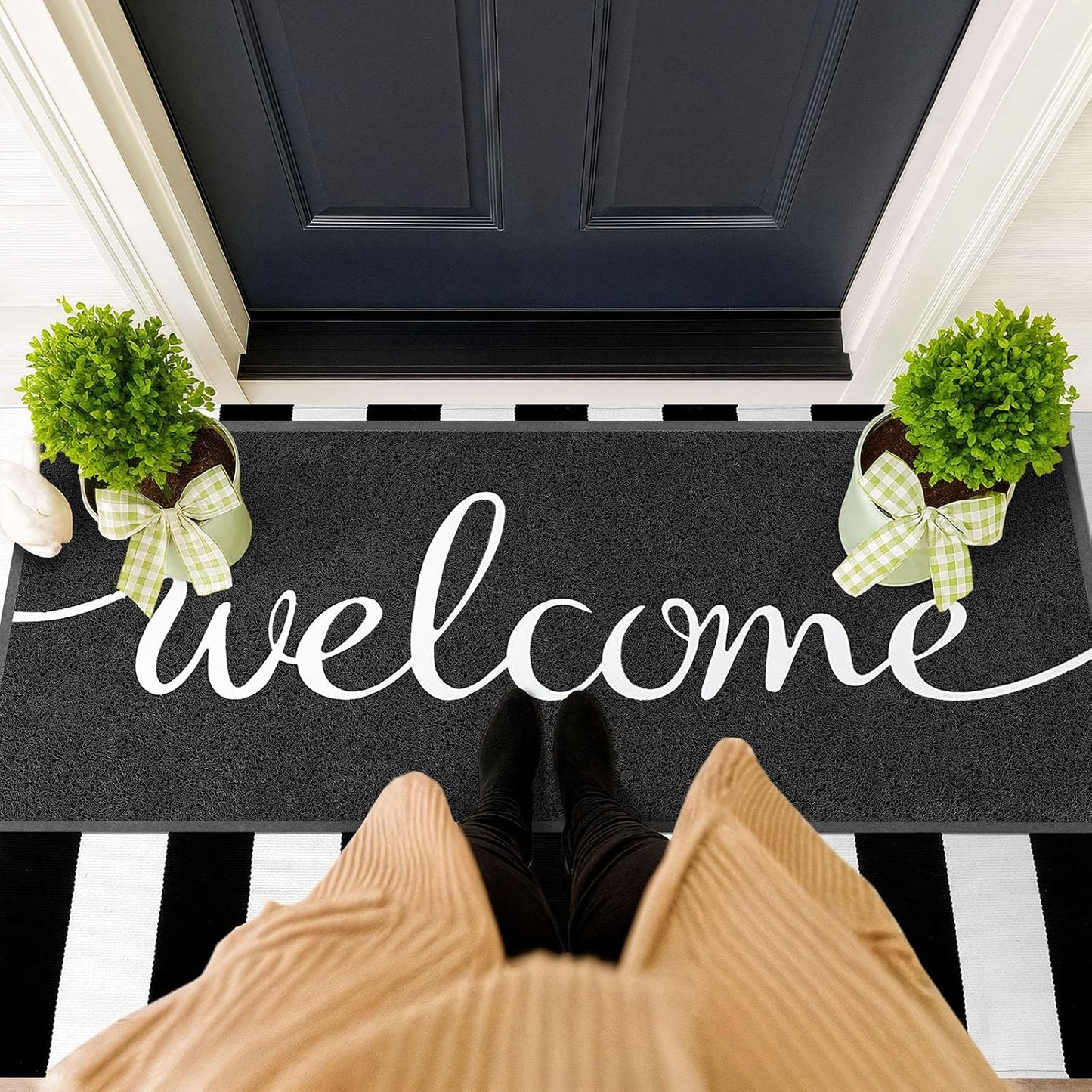 EARTHALL Door Mat Outside Inside Home Doormat, 30"x17.5", Durable Floor Mat Non Slip Mat Ultra Absorb Mud Easy Clean Front Doormat for Garage, Entryway, Patio, High Traffic Areas, Black