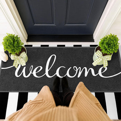 EARTHALL Door Mat Outside Inside Home Doormat, 30"x17.5", Durable Floor Mat Non Slip Mat Ultra Absorb Mud Easy Clean Front Doormat for Garage, Entryway, Patio, High Traffic Areas, Black