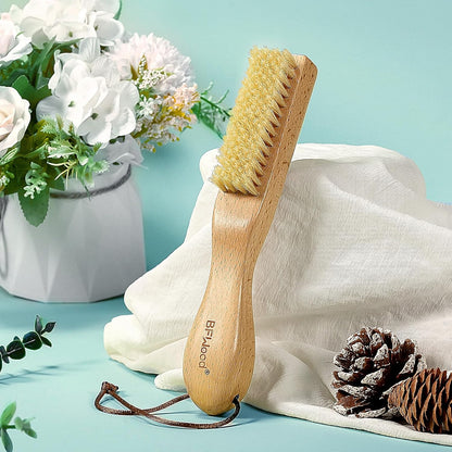 BFWood Laundry Stain Brush, Natural Soft Boar Bristles, Removes Tough Stains from Delicate Fabrics Like Knits, Cotton, and Linens, Gentle on Fabrics, No Damage