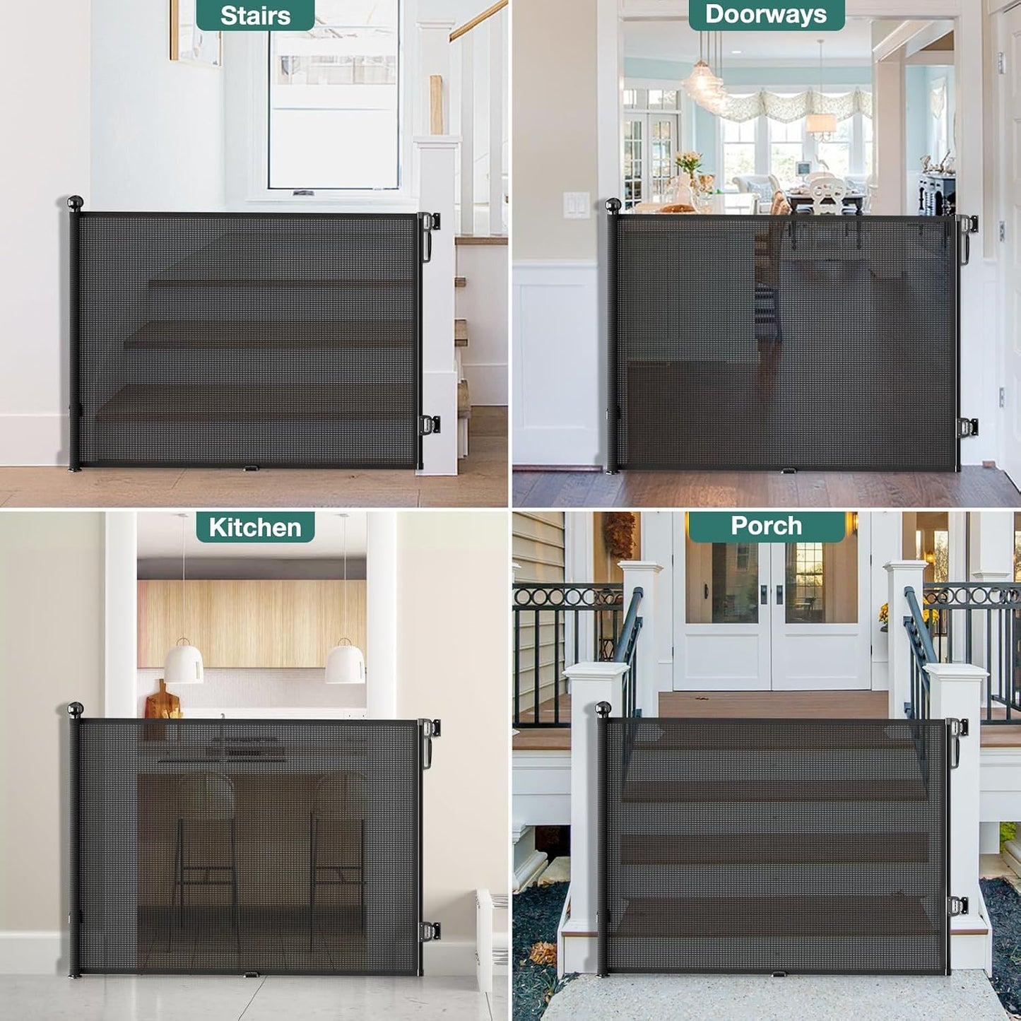 Babepai Retractable Baby Gates Extra Wide | 55" Wide x 34" Tall Dog Gates for Stairs | Indoor/Outdoor Use | Child Gates for Doorways, Deck, Porch, Hallways, Patio - Gray