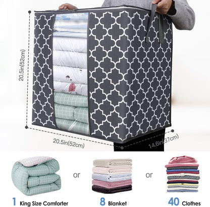 WISELIFE Storage Bags 3 Pack/100L Large Blanket Clothes Organization and Storage Containers for Comforters,Bedding, Foldable Organizer with Reinforced Handle, Clear Window, Sturdy Zippers,Gray