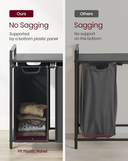VASAGLE Laundry Hamper, Laundry Basket Sorter with 3 Pull-Out and Removable Bags, Shelf, Metal Frame, 3 x 10.6 Gallons (40 L), 36.4 x 13 x 28.4 Inches, Cappuccino Beige and Natural Beige UBLH301LH01