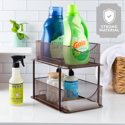 Sorbus 2 Tier Metal Under Sink Organizer for Bathroom, Kitchen, Strong Steel Mesh Sliding Drawers for Under Sink, Under Cabinet, Closet, Kitchen, Pantry, Bathroom Organizers and Storage (Black)