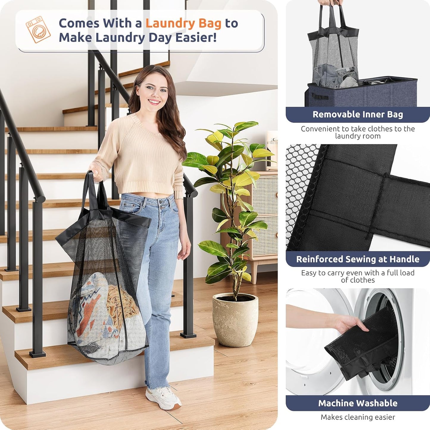 SOLEDI 180L Laundry Hamper 3 Section, Extra Large Laundry Hamper with Lid, Dirty Clothes Hamper with Sturdy Handle, Large Laundry Basket Organizer for Laundry Room, Bedroom, Hampers for Laundry