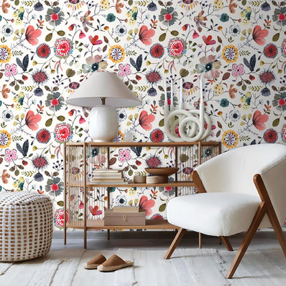 Wallpaper Peel and Stick Floral Wall Paper Removable Waterproof Gray/Yellow/Blue Contact Paper for Bedroom, Bathroom, Home Wall 17.3" x 118"
