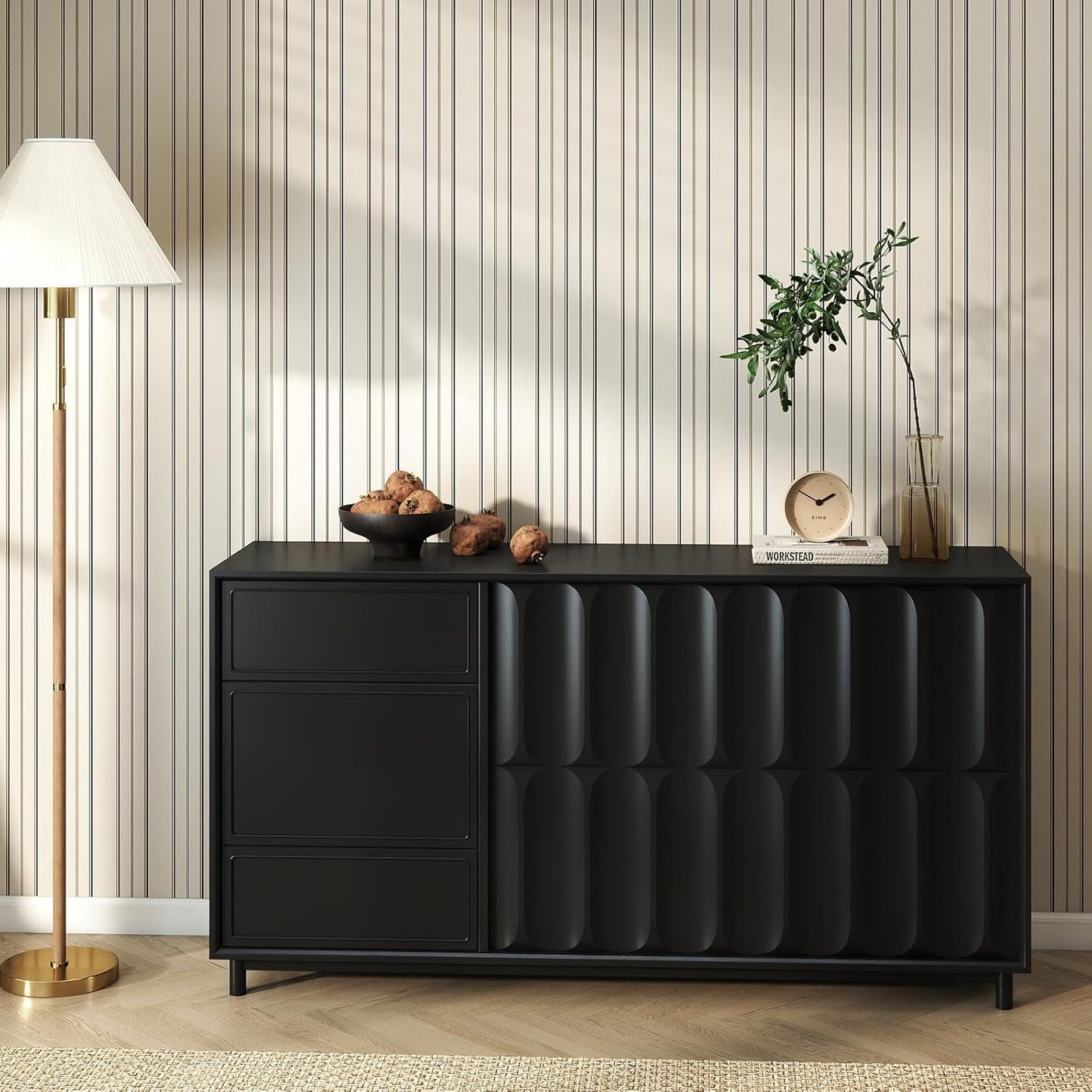 Modern Peel and Stick Wallpaper 17.3" x 78.7" Self Adhesive Wallpaper Textured Neutral Stripe Contact Paper Removable Vinyl Wall Paper for Living Room Bedroom Accent Wall Modern Minimalist Wall Decor
