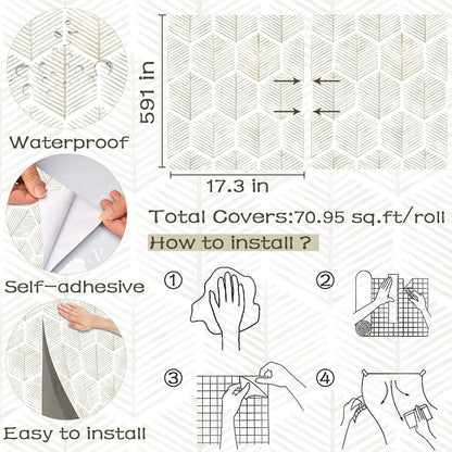 Modern Peel and Stick Wallpaper 17.3''×78.8'' Self Adhesive Wallpaper Boho Contact Paper Beige and White Geometric Wall Paper Removable Decorative Wallpapers for Bedroom Bathroom Cabinets Decor Vinyl