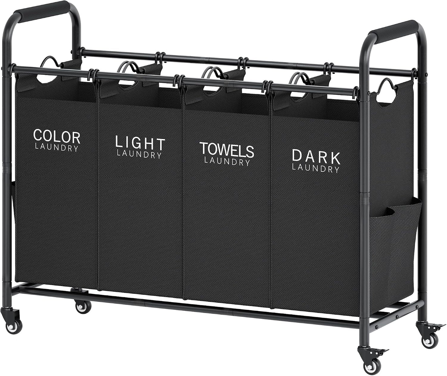 Tajsoon 4 Bag Laundry Sorter Cart, 4 Section Laundry Hamper Sorter with Heavy Duty Lockable Rolling Wheels, Laundry Separator Hamper with Removable Bags for Dirty Clothes Storage, Black
