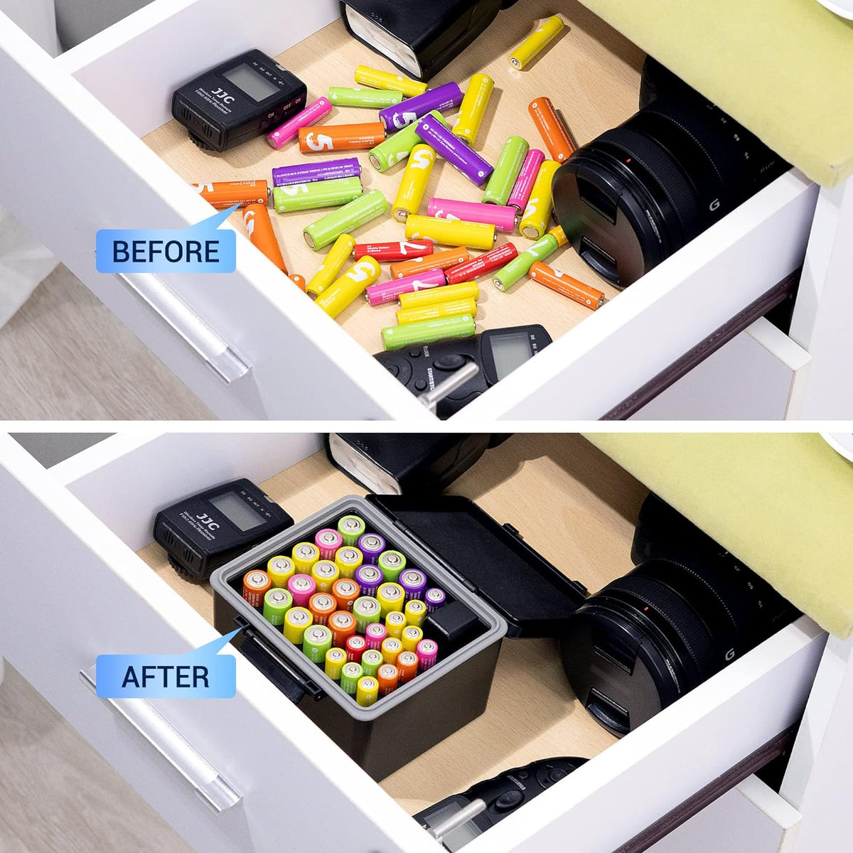 JJC 44 Slots AAA Triple A Battery Case Holder with Removable Battery Tester, Water-Resistant & Shockproof AAA Battery Storage Box Organizer
