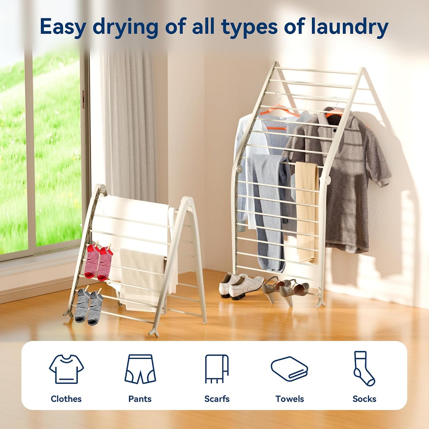 Whitmor Spacemaker Folding Drying Rack, Freestanding Indoor Clothes Dryer, Space Saving Compact Design, 6"L x 26"W x 51.5"H, White