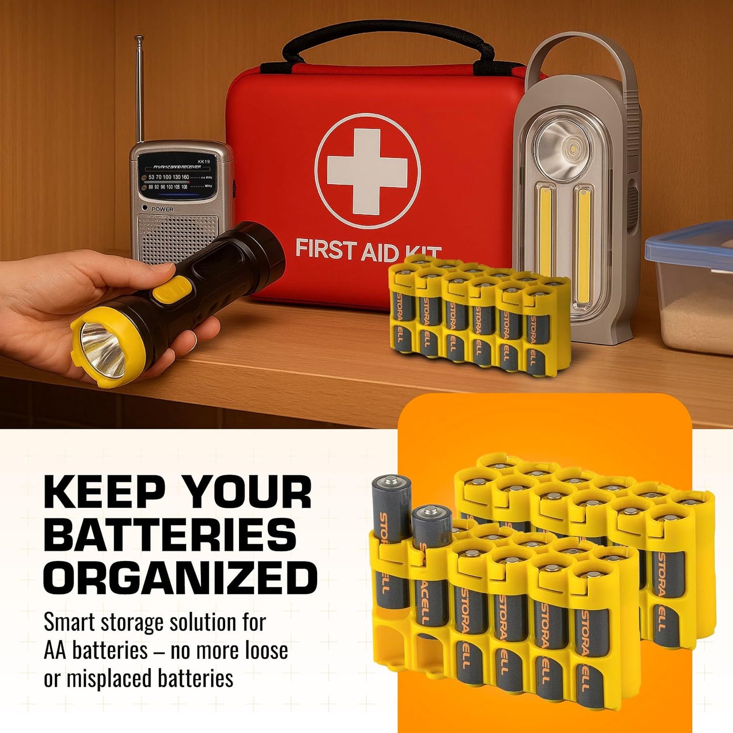 AA Battery Storage Caddy by Storacell, Orange, Holds 12 Batteries (Not included)