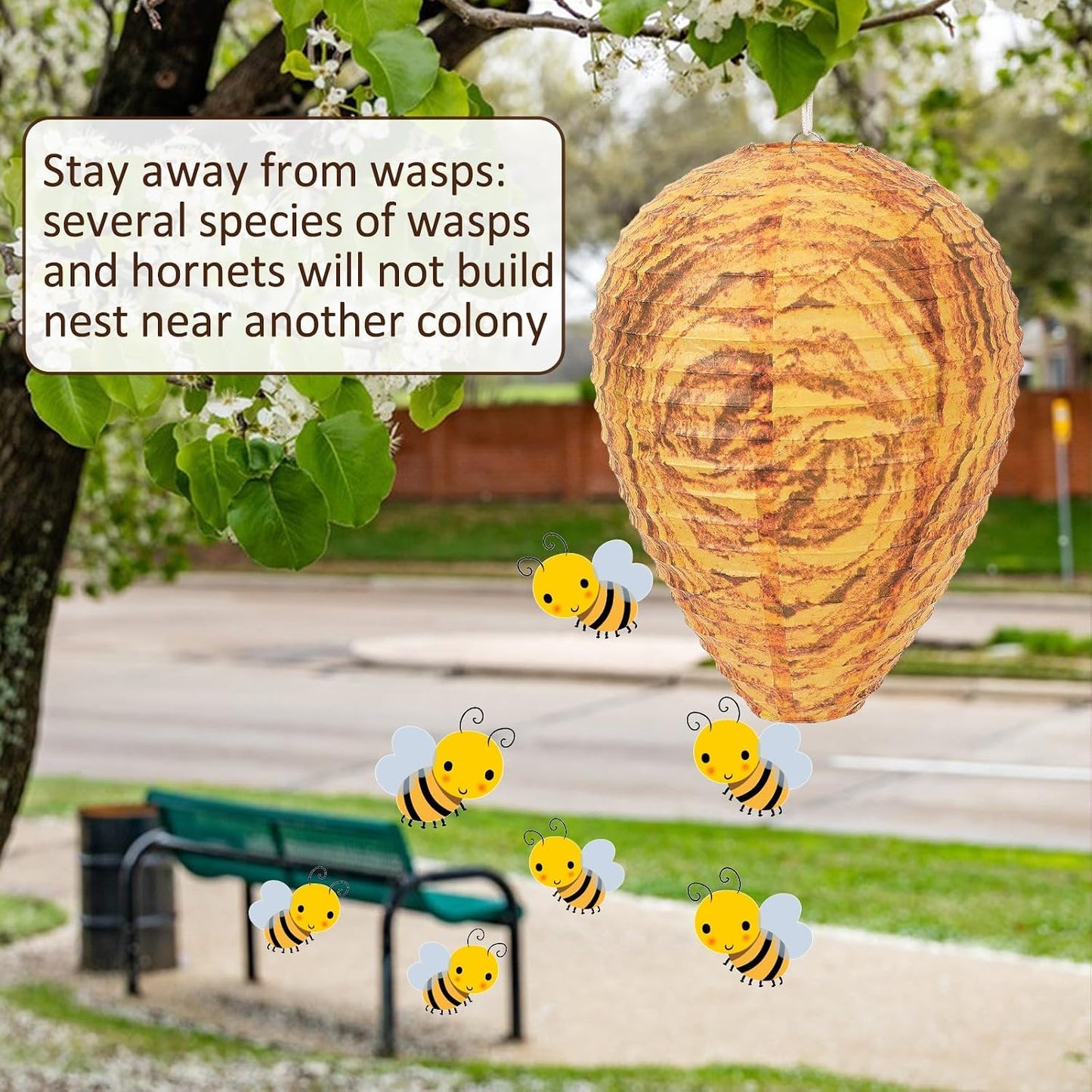 DECYOOL 2 Pack Fake Wasp Nest Decoy Outdoor Waterproof Material | Waterproof Material, Eaves/Garbage/Pool Areas, Territorial Hive Mimicry, Includes 2 Hanging Ropes for Easy Setup