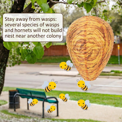 DECYOOL 2 Pack Fake Wasp Nest Decoy Outdoor Waterproof Material | Waterproof Material, Eaves/Garbage/Pool Areas, Territorial Hive Mimicry, Includes 2 Hanging Ropes for Easy Setup