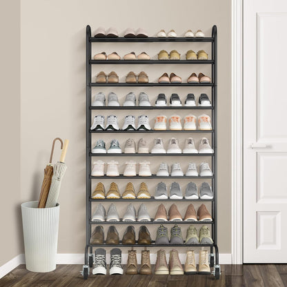 STORAGE MANIAC Expandable Shoe Rack for Closet, 8 Pairs Stackable Small Shoe Rack, Metal Adjustable Shoes Organizer for Entryway, Hallway, Garage, Front Door, Shoes Shelves, Black 2 Tier