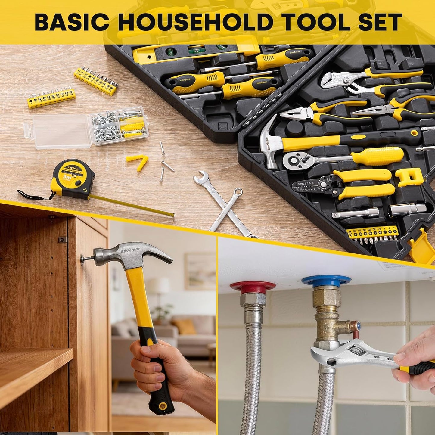 Enventor Tool Set, 231 Piece Home Tool Kit with Toolbox, Combination Wrench and Hand Tools for Home Repairs, Auto Maintenance, DIY & General Use, Household Repair Tools for Men & Women