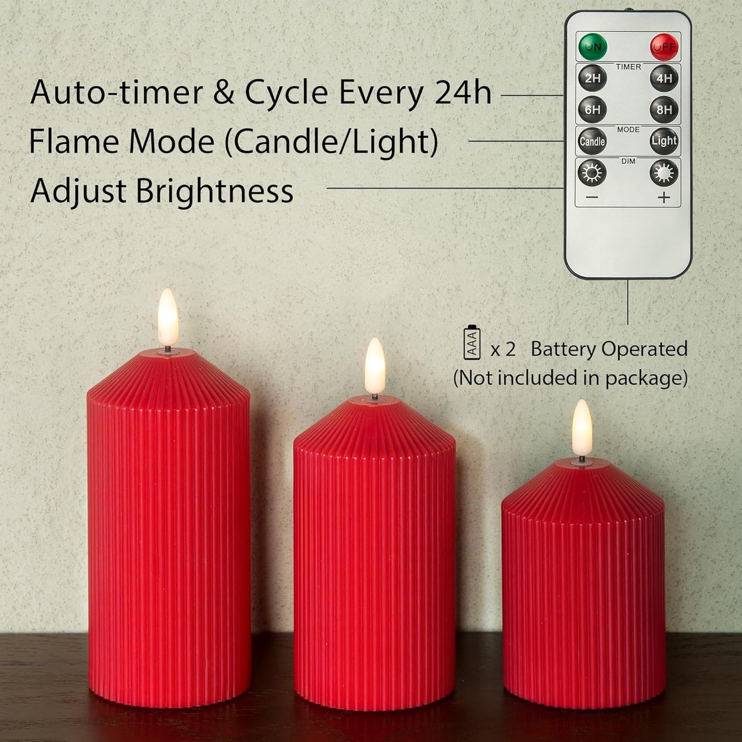 LUSHARBOR Flameless Candles with Remote, 3 Pack Battery Operated Candles Flickering Real Wax LED Fake Pillar Candles with Timer for Wedding Home Party, White