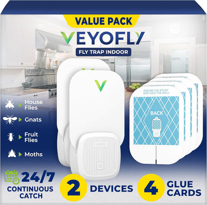 VEYOFLY Fruit Fly Traps for Indoors (2 Device + 4 Refills), Gnat Trap Indoor Plug in, Bug Traps, Flying Insect Trap, Gnat Traps for House Indoor, Fly Trap Indoor for Home Bug Light, Gnats Catcher