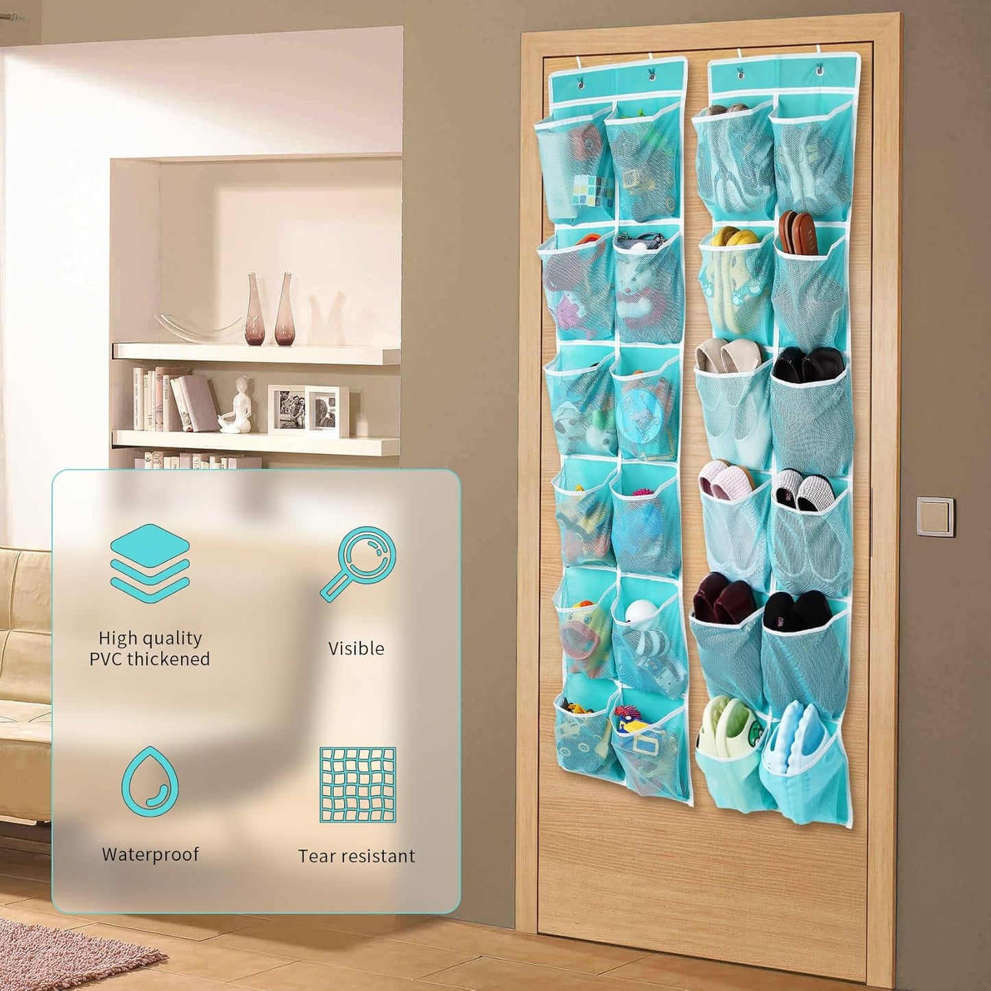 GOMAJI 2PK 12 Large Pockets Over Door Hanging Shoe Organizer