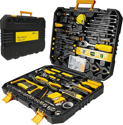 168-Piece Tool Set with Screwdrivers Ratchet Wrenches Tool Kit for Home | Tool Set with Socket Wrenches, Hand Saw, Hammer General Tool Kit for Dorm, Motorcycle, Plumbing Repairs