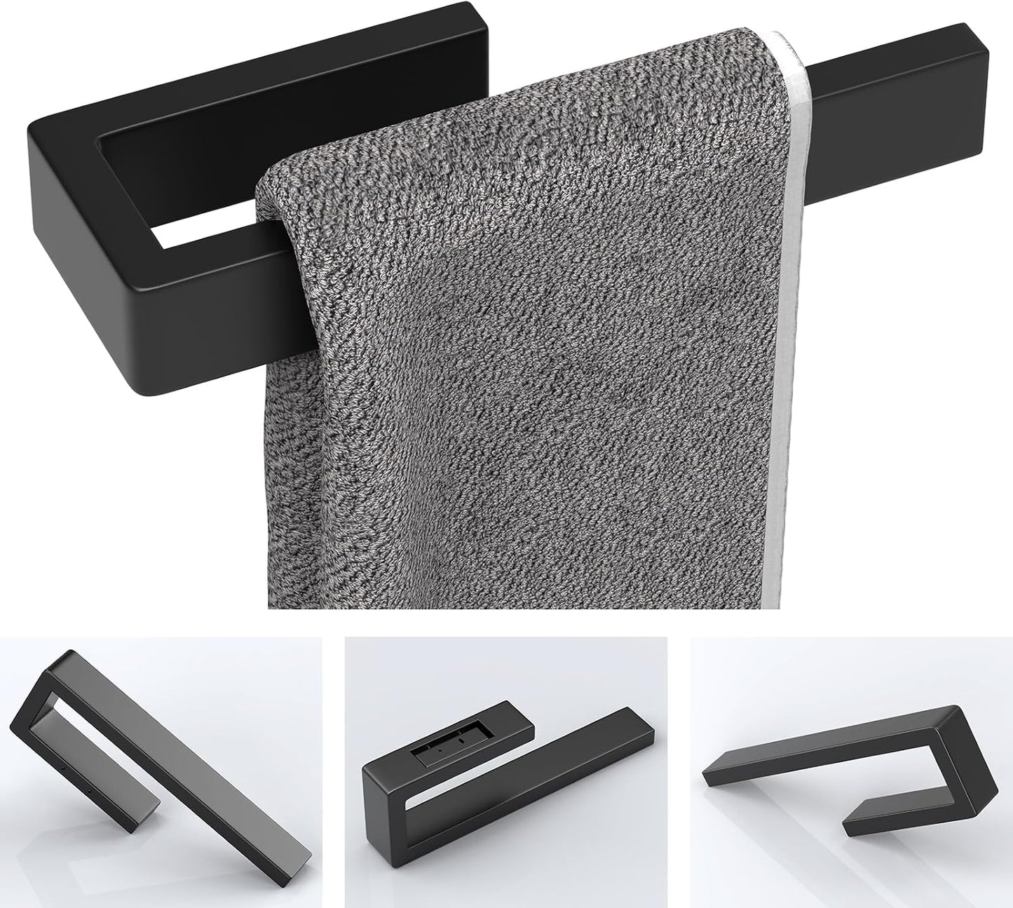 HUFEEOH 2 Pack Adhesive Hand Towel Holder, Kitchen Towel Rack Towel Bars Wall Mounted, Stainless Steel Bath Towel Hanger for Bathroom Hotel Kitchen (White, 8 Inch(2PC))