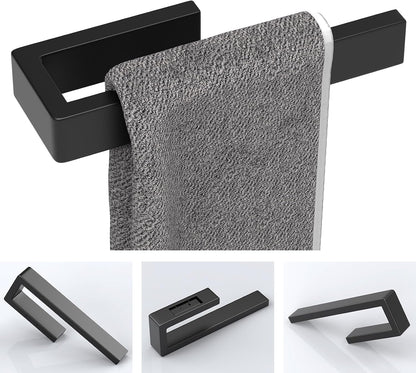 HUFEEOH 2 Pack Adhesive Hand Towel Holder, Kitchen Towel Rack Towel Bars Wall Mounted, Stainless Steel Bath Towel Hanger for Bathroom Hotel Kitchen (White, 8 Inch(2PC))