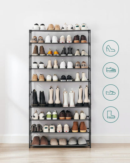SONGMICS Shoe Rack, 2-Tier Shoe Storage Organizer, Space-Saving, 11.7 x 16.5 x 12.2 Inches, Entryway, Metal Frame, Non-Woven Fabric Shelves, Ink Black ULSH012BH01
