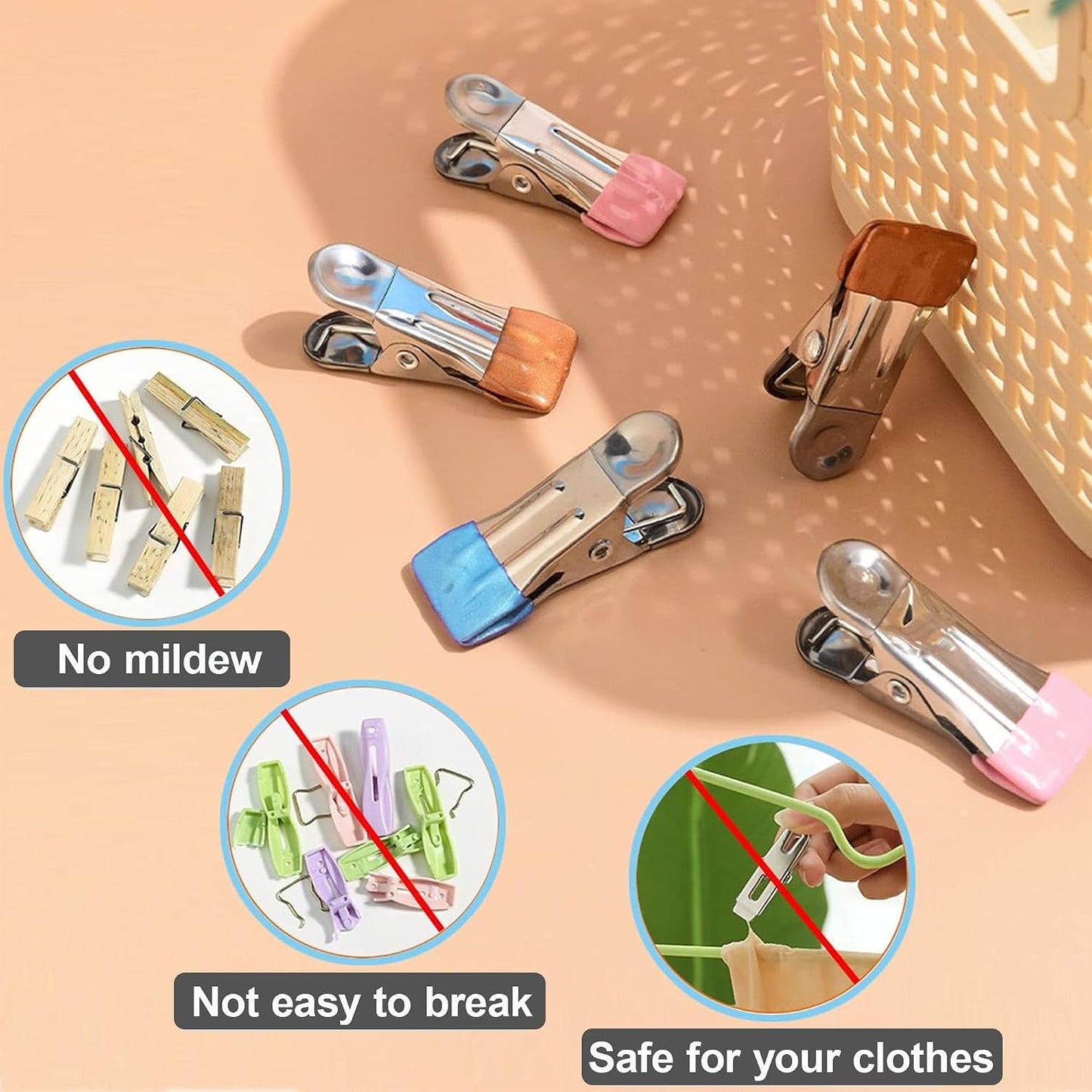 Clothes Hangers Heavy Duty 15Pack, 2.17 Inch Metal Clips, Clothespins for Photo Drying Clothesline Laundry Sock, Bag Clips for Food Kitchen Stainless Steel with Rubber, Gery
