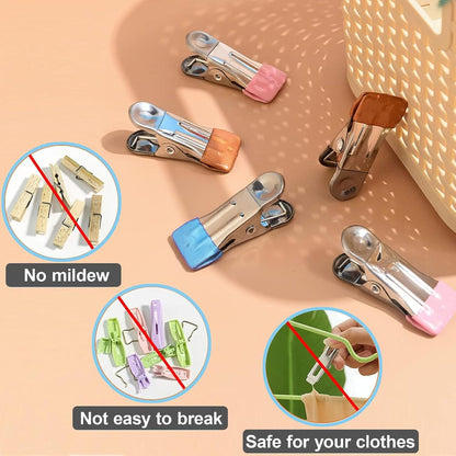 Clothes Hangers Heavy Duty 15Pack, 2.17 Inch Metal Clips, Clothespins for Photo Drying Clothesline Laundry Sock, Bag Clips for Food Kitchen Stainless Steel with Rubber, Gery