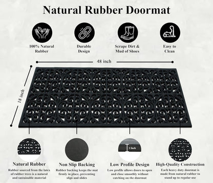 A1HC Outdoor Doormat, Natural Rubber, 18" x48”, Ideal for Outside entryway,Dirt Shoe Scraper,Heavy Duty Door mat for Indoor Outdoor,Rug Mats for Entry,Patio, Welcome Mats