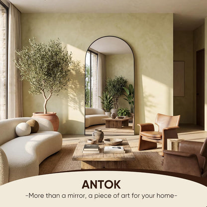 Antok 58" x19” Arched Full Length Floor Mirror, Gold Aluminum Frame, Free Standing/Wall Mount/Leaning for Bedroom, Living Room, Dressing Room